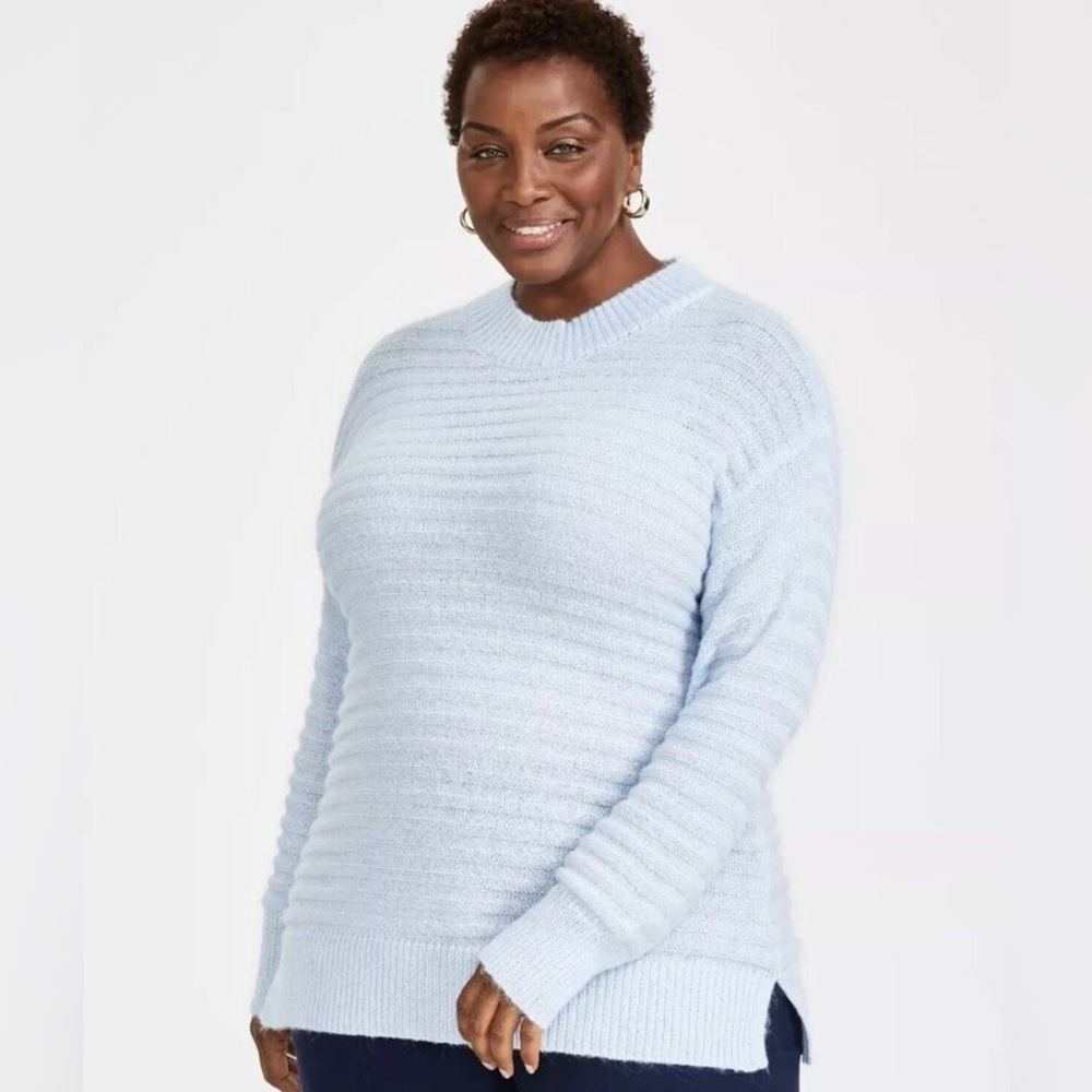 Style & Co Womens Striped Tunic Sweater in Frozen Blue Plus Size 2XL Long Sleeve